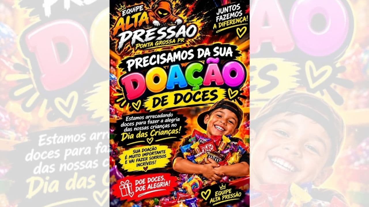 Campanha solidária da Equipe Alta Pressão arrecada doces para crianças em Ponta Grossa