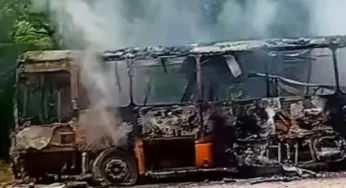 Ônibus que trafegava pela Estrada do Cerne pega fogo na divisa de Ponta Grossa e Campo Largo