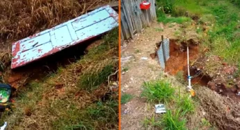 Moradores usam porta como ponte e telha como barreira em rua na Vila Hilgemberg
