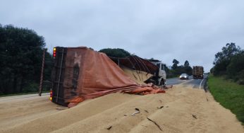Caminhão tomba na BR-277 entre Irati e Palmeira e deixa pista interditada