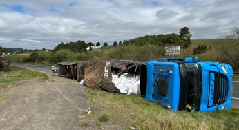 Motorista embriagado tomba caminhão e é preso na BR-376