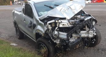 Motorista fica ferido após colidir carro em defensa metálica e capotar na BR-376