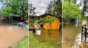 Rio Tibagi transborda e moradores do Kalinoski sofrem com casas alagadas