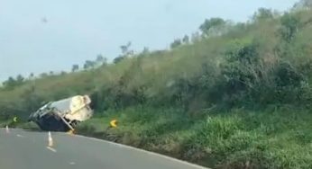 Motorista perde controle e acaba tombando caminhão em rodovia entre PG e Ipiranga