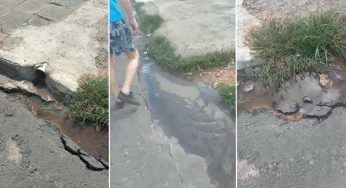 Mãe de aluno denuncia esgoto a céu aberto em frente a escola de PG e pede providências
