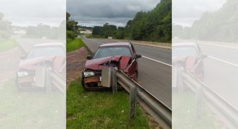 Motorista bate de frente contra defesa metálica na PR 151 e fica ferido