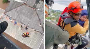 Helicóptero da Marinha resgata grávida de gêmeos e bebê no Rio Grande do Sul