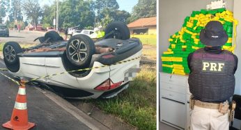 PRF vai atender capotamento e encontra carro carregado com maconha na região