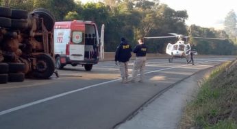 Motorista tomba caminhão na BR-376, fica ferido e é socorrido pelo aeromédico