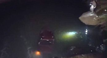 Carro fica submerso após cair em córrego em Ponta Grossa. Veja vídeo