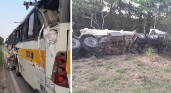 Ônibus com 21 passageiros de Castro colide com caminhão na BR-277