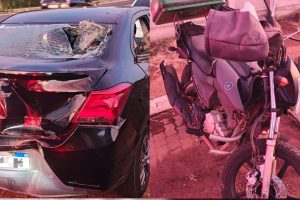 Motociclista se distrai com celular e colide com carro em Ponta Grossa