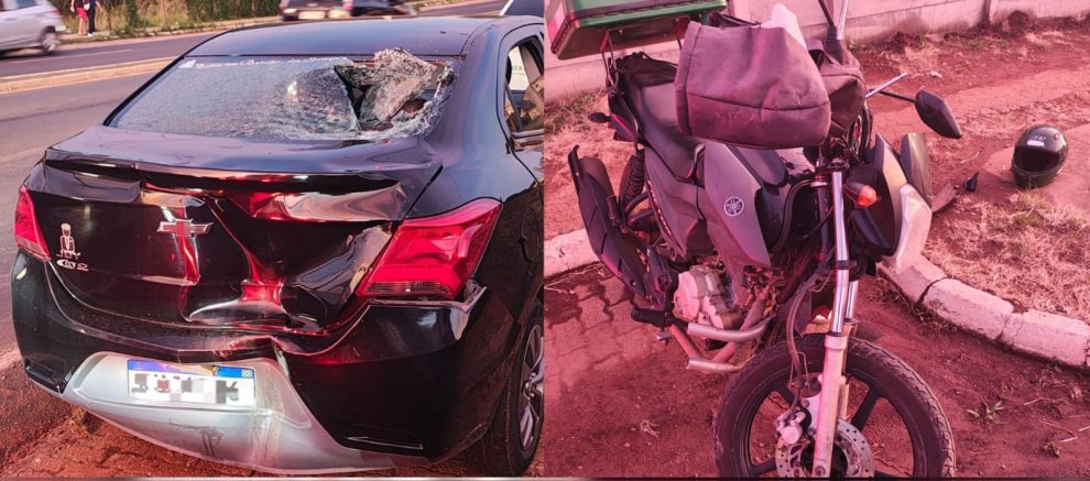 Motociclista se distrai com celular e colide com carro em Ponta Grossa