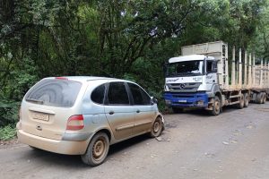 Colisão entre carro e caminhão deixa motorista ferido em rodovia da região