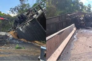 Acidente na BR-376 em Ponta Grossa: Carreta tomba e motorista é socorrido