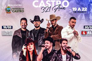 CASTRO 321 ANOS: Rodeio terá shows de Fernando & Sorocaba, Pedro Paulo & Alex, Naiara Azevedo e Israel & Rodolfo