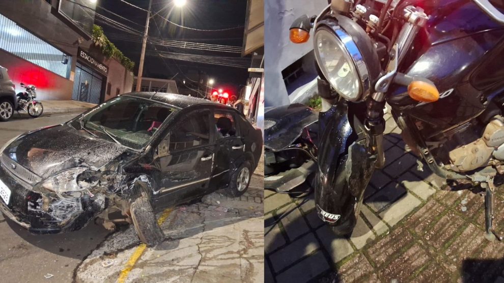 Carro colide com motocicleta perde controle e atinge fachada de clínica em PG Boca no Trombone Carro colide com motocicleta perde controle e atinge fachada de clínica em PG