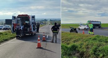 Motociclista e garupa ficam em estado grave após acidente na BR-376 em Palmeira